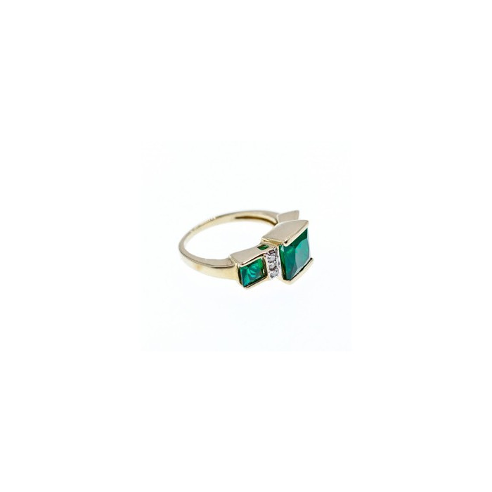 10K YELLOW GOLD EMERALD & DIAMONDS RING SIZE 5.5