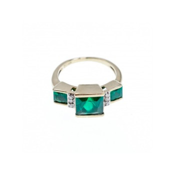 10K YELLOW GOLD EMERALD & DIAMONDS RING SIZE 5.5
