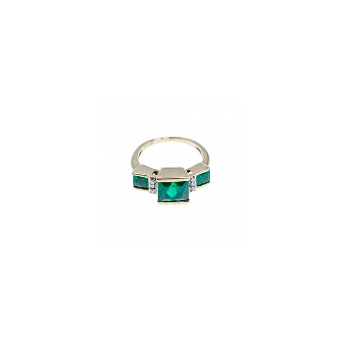 10K YELLOW GOLD EMERALD & DIAMONDS RING SIZE 5.5