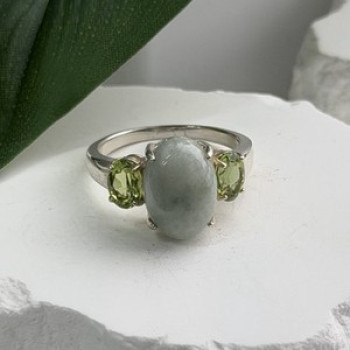 Joy 925 Sterling Silver Jade & Peridot Ring Size 10