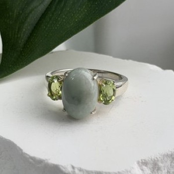 Joy 925 Sterling Silver Jade & Peridot Ring Size 10