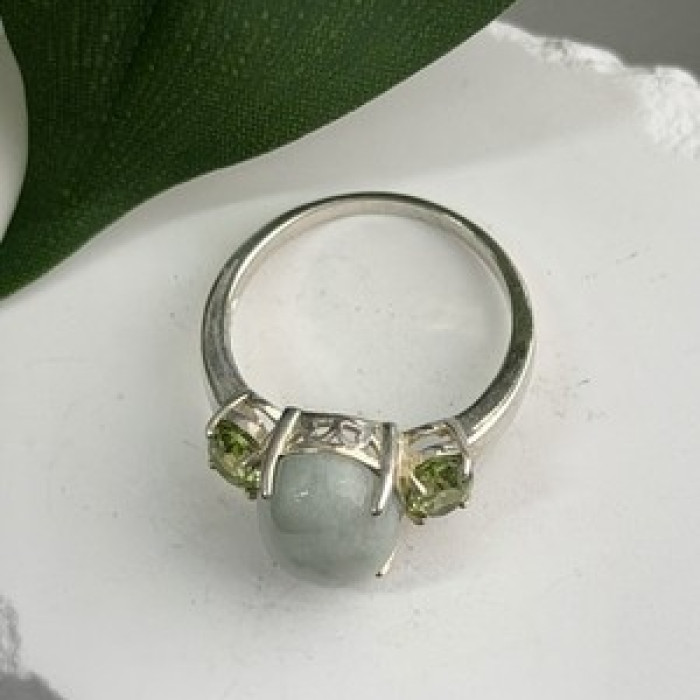 Joy 925 Sterling Silver Jade & Peridot Ring Size 10