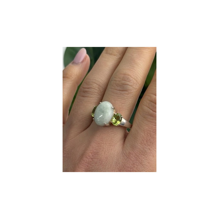 Joy 925 Sterling Silver Jade & Peridot Ring Size 10
