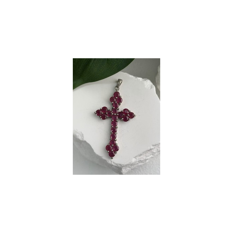 925 Sterling Silver Ruby Pendant Cross
