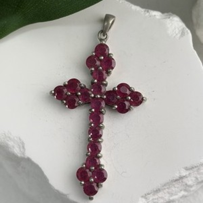 925 Sterling Silver Ruby Pendant Cross