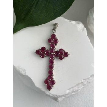 925 Sterling Silver Ruby Pendant Cross