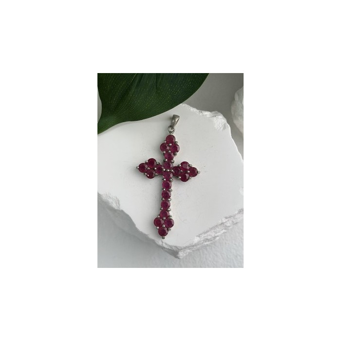 925 Sterling Silver Ruby Pendant Cross
