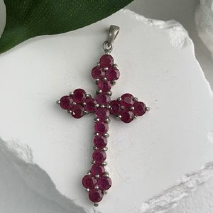 925 Sterling Silver Ruby Pendant Cross