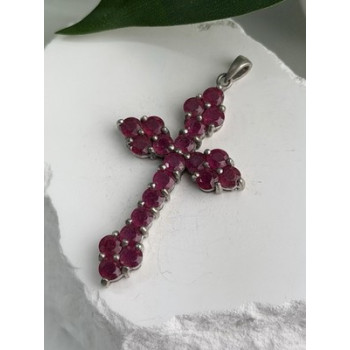 925 Sterling Silver Ruby Pendant Cross