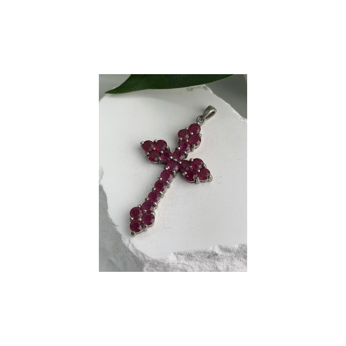 925 Sterling Silver Ruby Pendant Cross