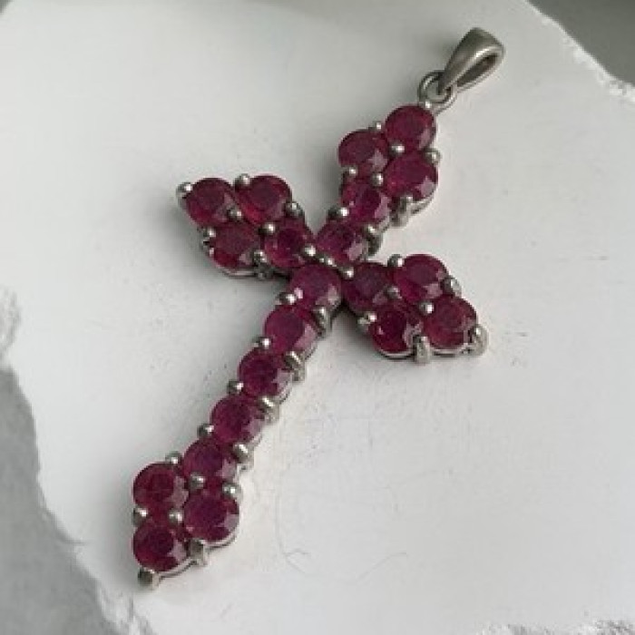 925 Sterling Silver Ruby Pendant Cross
