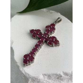 925 Sterling Silver Ruby Pendant Cross