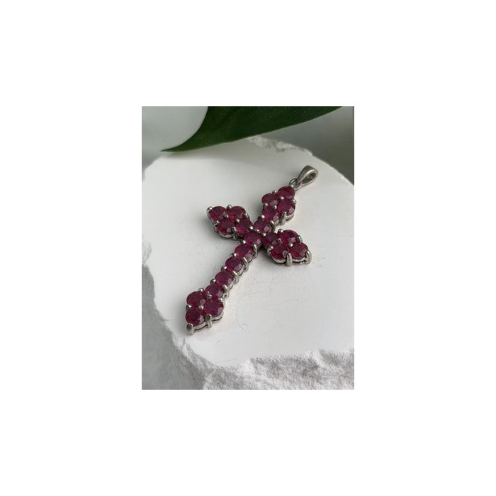 925 Sterling Silver Ruby Pendant Cross