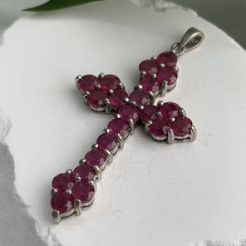 925 Sterling Silver Ruby Pendant Cross