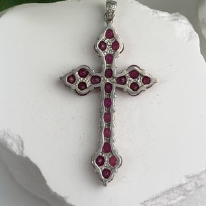 925 Sterling Silver Ruby Pendant Cross