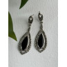 Elegant Vintage 925 Sterling Silver Onyx & Marcasite Earrings
