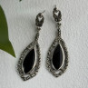 Elegant Vintage 925 Sterling Silver Onyx & Marcasite Earrings