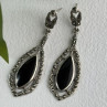 Elegant Vintage 925 Sterling Silver Onyx & Marcasite Earrings