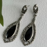 Elegant Vintage 925 Sterling Silver Onyx & Marcasite Earrings