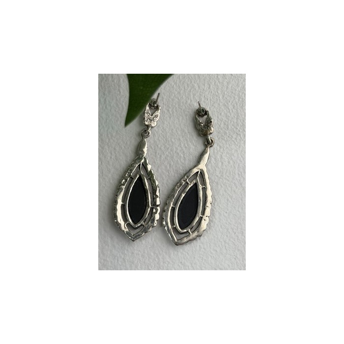 Elegant Vintage 925 Sterling Silver Onyx & Marcasite Earrings