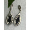Elegant Vintage 925 Sterling Silver Onyx & Marcasite Earrings