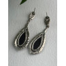Elegant Vintage 925 Sterling Silver Onyx & Marcasite Earrings