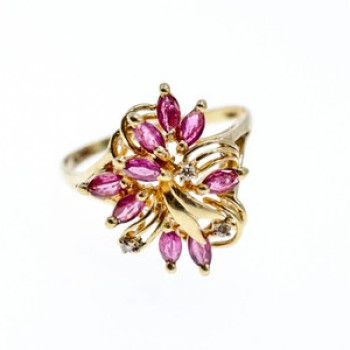 14K Yellow Gold Spinel & Diamonds Ring Size 10.5