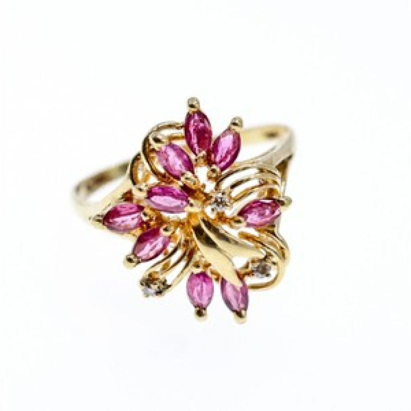 14K Yellow Gold Spinel & Diamonds Ring Size 10.5