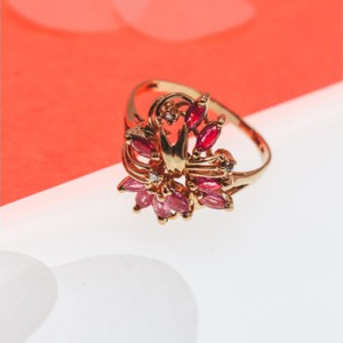 14K Yellow Gold Spinel & Diamonds Ring Size 10.5