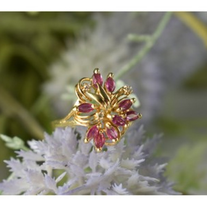 14K Yellow Gold Spinel & Diamonds Ring Size 10.5