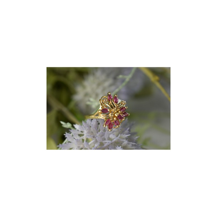 14K YELLOW GOLD SPINEL & DIAMONDS RING SIZE 10.5