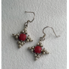 Vintage 925 Sterling Silver Red Coral & Pearls Dangle Earrings