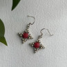 Vintage 925 Sterling Silver Red Coral & Pearls Dangle Earrings