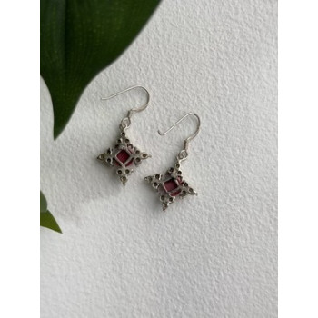 Vintage 925 Sterling Silver Red Coral & Pearls Dangle Earrings