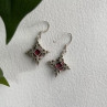 Vintage 925 Sterling Silver Red Coral & Pearls Dangle Earrings