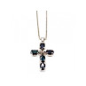 925 Sterling Silver Blue Spinel & Diamond Chain with Cross Italy