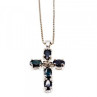925 Sterling Silver Blue Spinel & Diamond Chain with Cross Italy