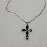 925 Sterling Silver Blue Spinel & Diamond Chain with Cross Italy
