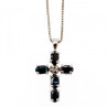 925 Sterling Silver Blue Spinel & Diamond Chain with Cross Italy