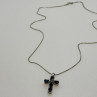 925 Sterling Silver Blue Spinel & Diamond Chain with Cross Italy