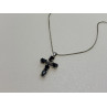 925 Sterling Silver Blue Spinel & Diamond Chain with Cross Italy