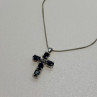 925 Sterling Silver Blue Spinel & Diamond Chain with Cross Italy