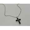 925 Sterling Silver Blue Spinel & Diamond Chain with Cross Italy
