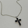 925 Sterling Silver Blue Spinel & Diamond Chain with Cross Italy