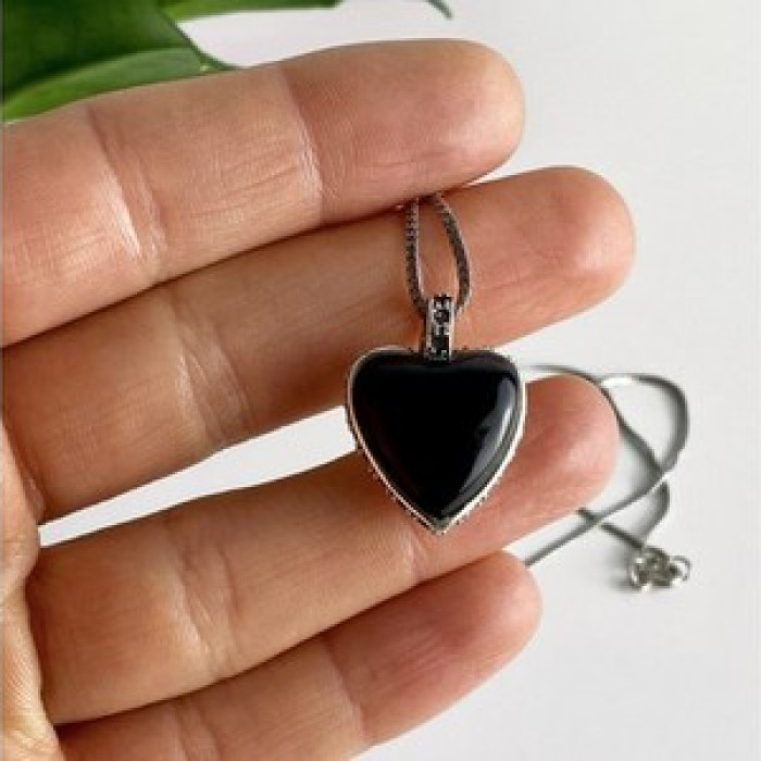 925 Sterling Silver Black Jade and Mother of Pearl 
