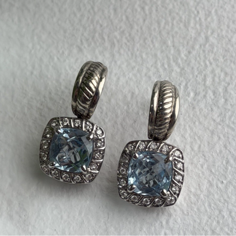 925 Sterling Silver Blue & White Topaz Earrings