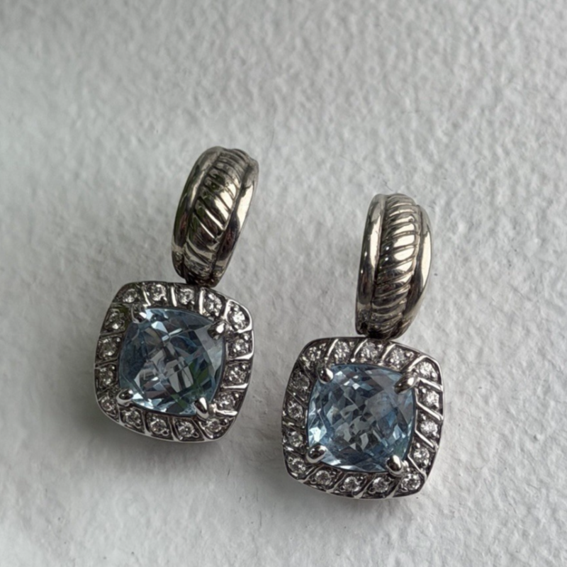 925 Sterling Silver Blue & White Topaz Earrings