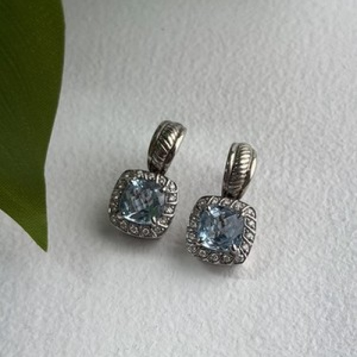 925 Sterling Silver Blue & White Topaz Earrings