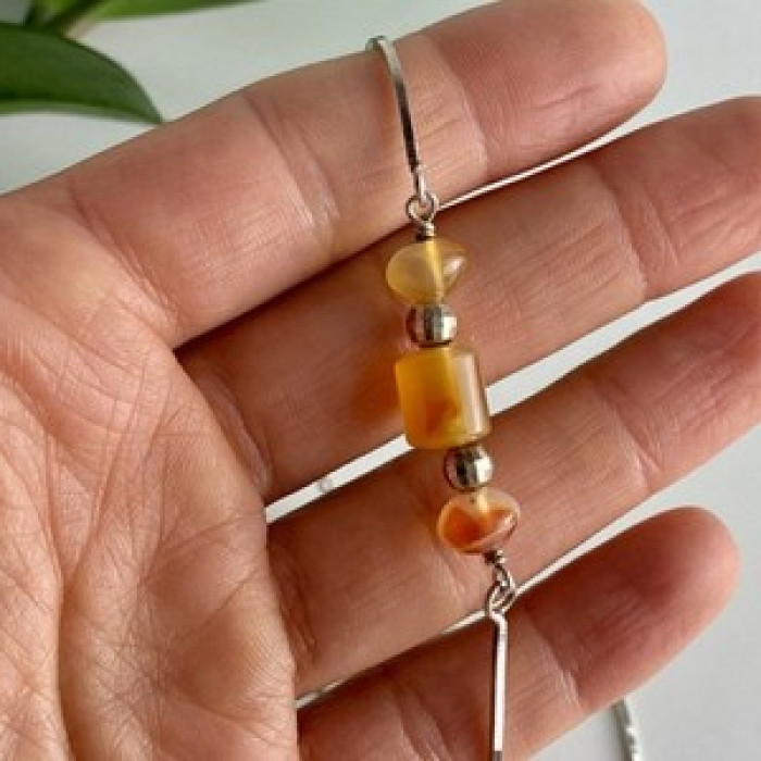 925 Sterling Silver Amber Necklace 33.4 in