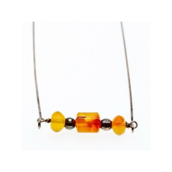 925 Sterling Silver Amber Necklace 33.4 in